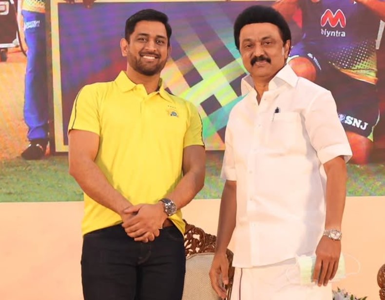 Ms dhoni with Tamil Nadu chief minister M K Stalin
